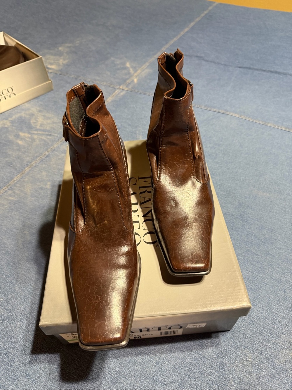 Franco Sarto Brown Leather Square-Toe Boots